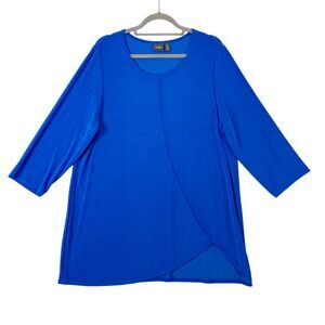 Chicos Travelers Top Women's 3 (XL) Cobalt Blue Slinky Knit Packable Eveningwear